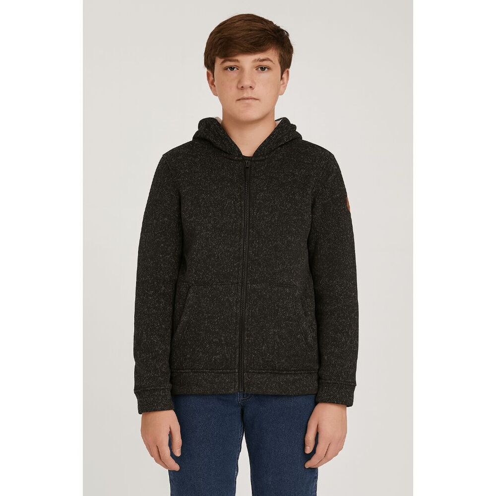 Free Country YOUTH Mountain Fleece Hoodie Jacket Black Heather Size L (14/16)